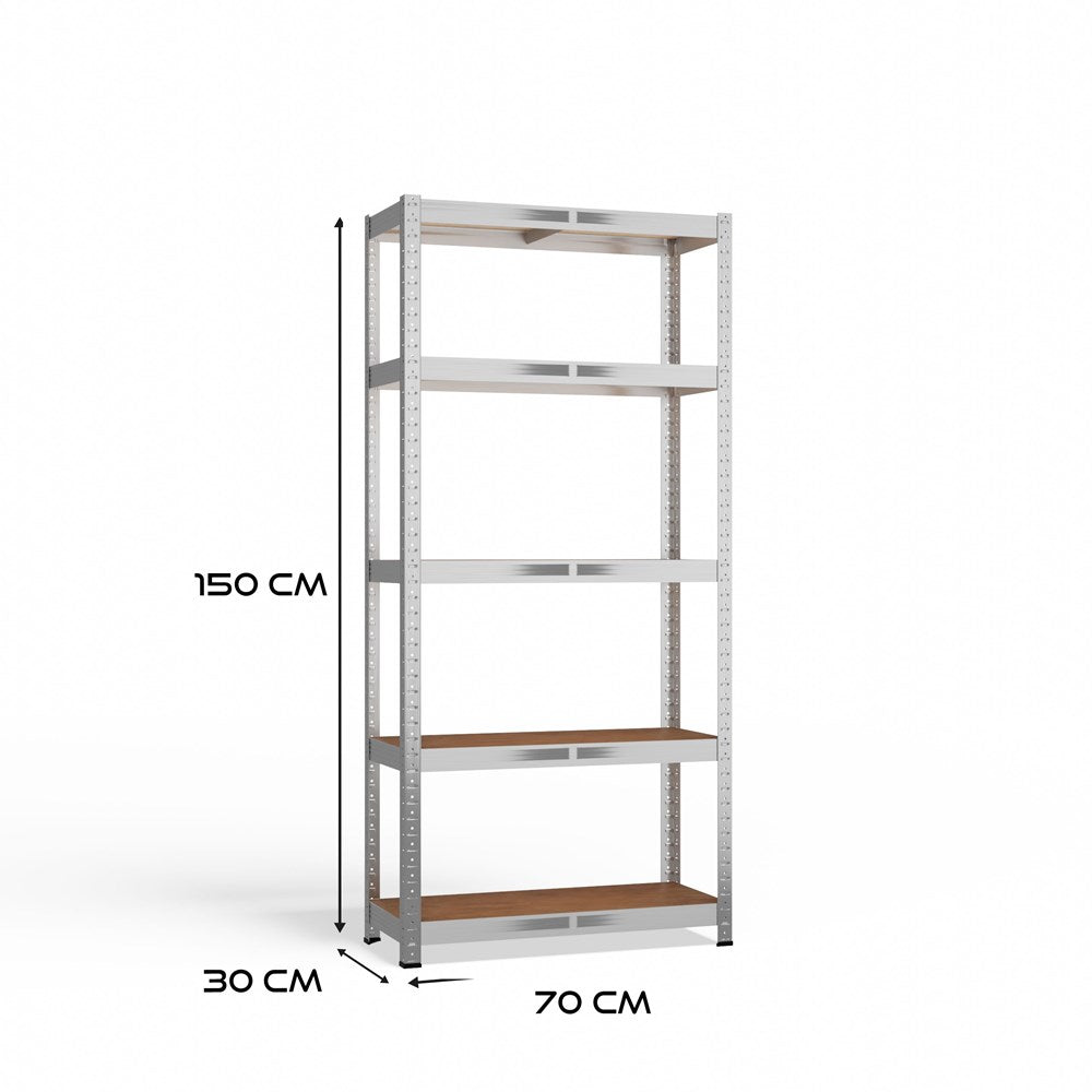 Lagerregal mit 5 Böden – 150×70×30 cm, verzinkt mit MDF