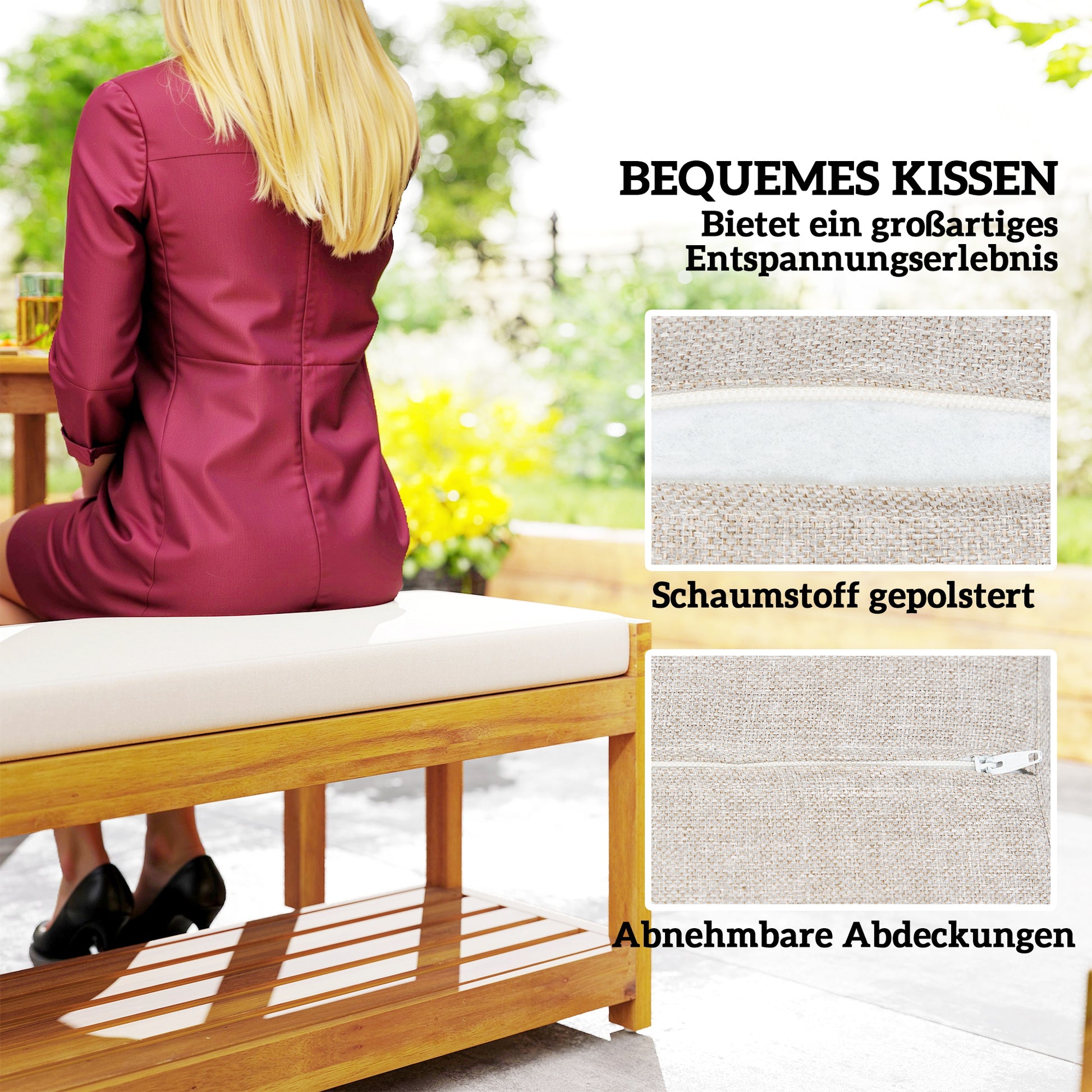 3 tlg. Gartenmöbel-Set, Sitzgarnitur inkl. 1 Esstisch mit Schirmloch, 2 Bänke 150 x 85 x 75 cm