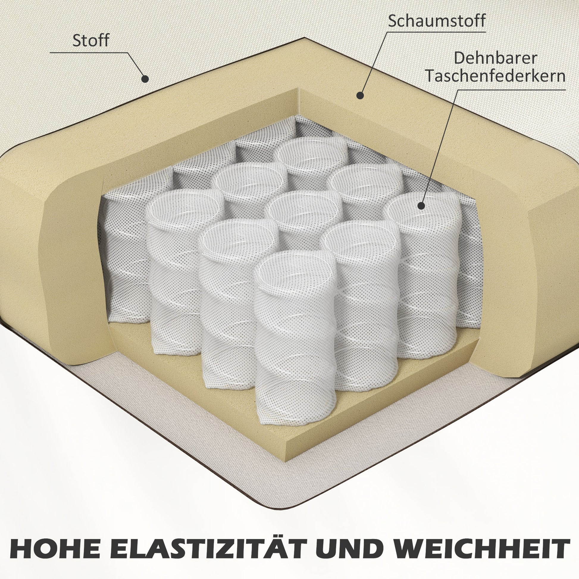 Einzelsessel, Relaxsessel, Polstersessel mit Holzfüßen, Stoff in Leinenoptik, 66 x 72 x 74 cm, Cremeweiß