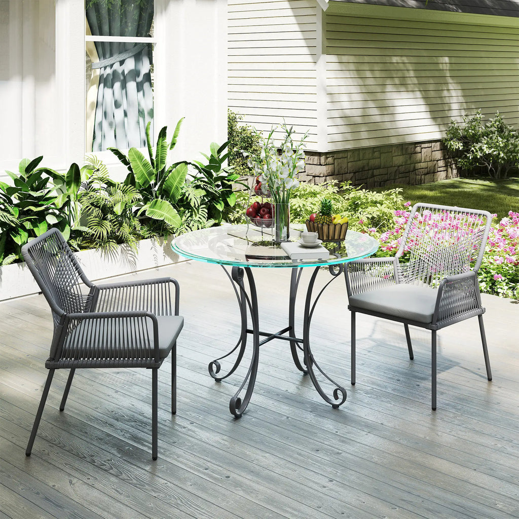 2er-Set Gartenstühle, Terrassenstühle, waschbare Kissen, Stahl, Rattan, Dunkelgrau