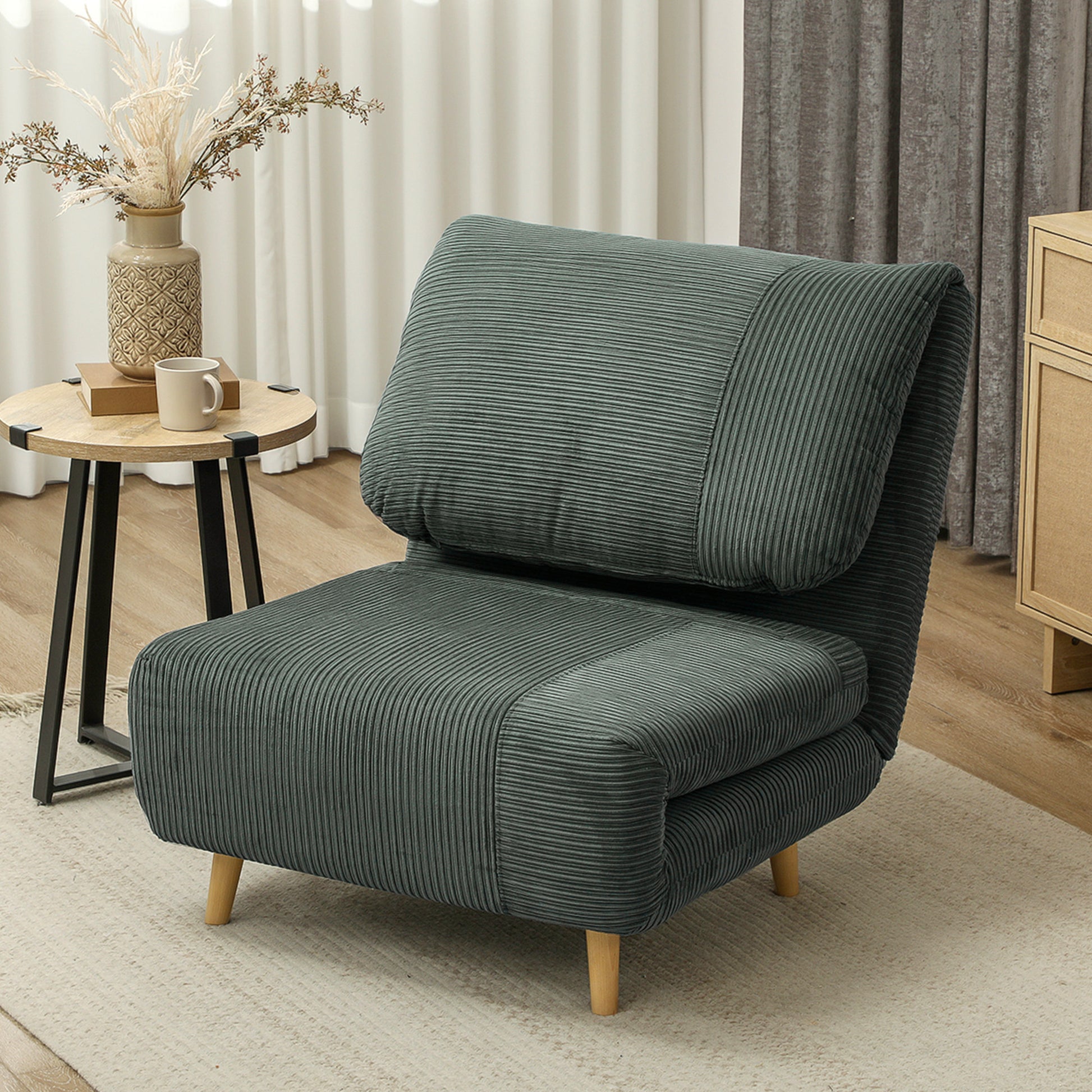 2-in-1 Schlafsessel Gästebett, bis 200 kg, verstellbare Kopfstütze Cord-Optik 82 cm x 8 cm x 83 cm
