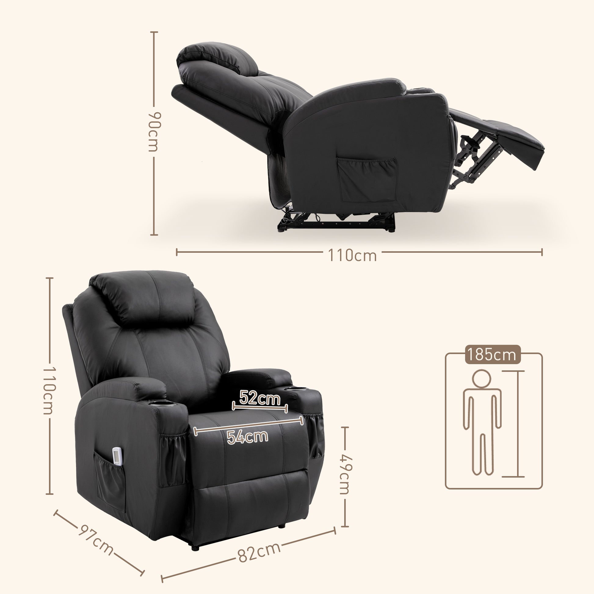 Massagesessel Relaxsessel Massage Liegefunktion Kunstleder Schwarz/Beige 82x97x110cm