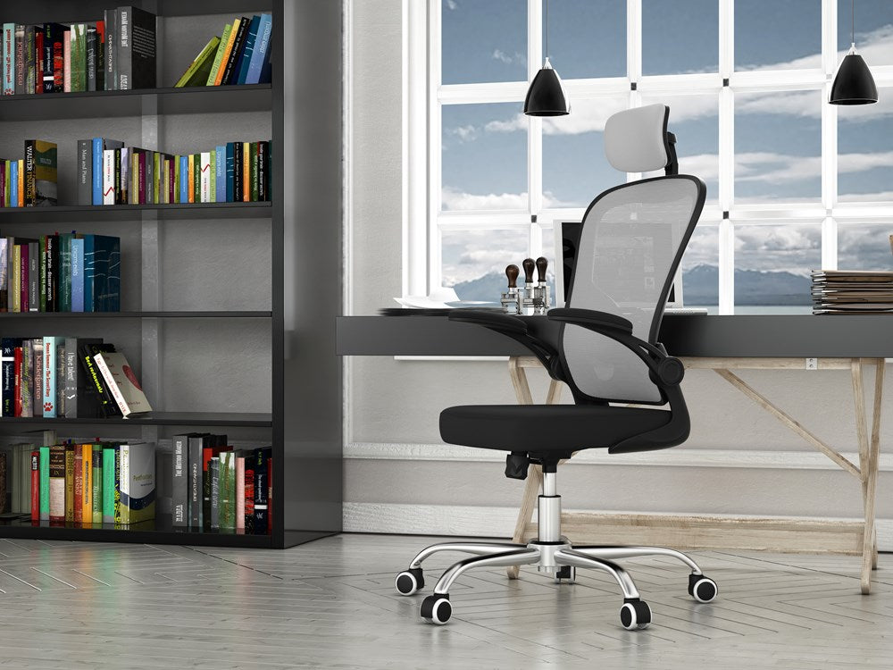 Bürostuhl DORY – ergonomischer Drehstuhl mit Armlehnen & Kopfstütze