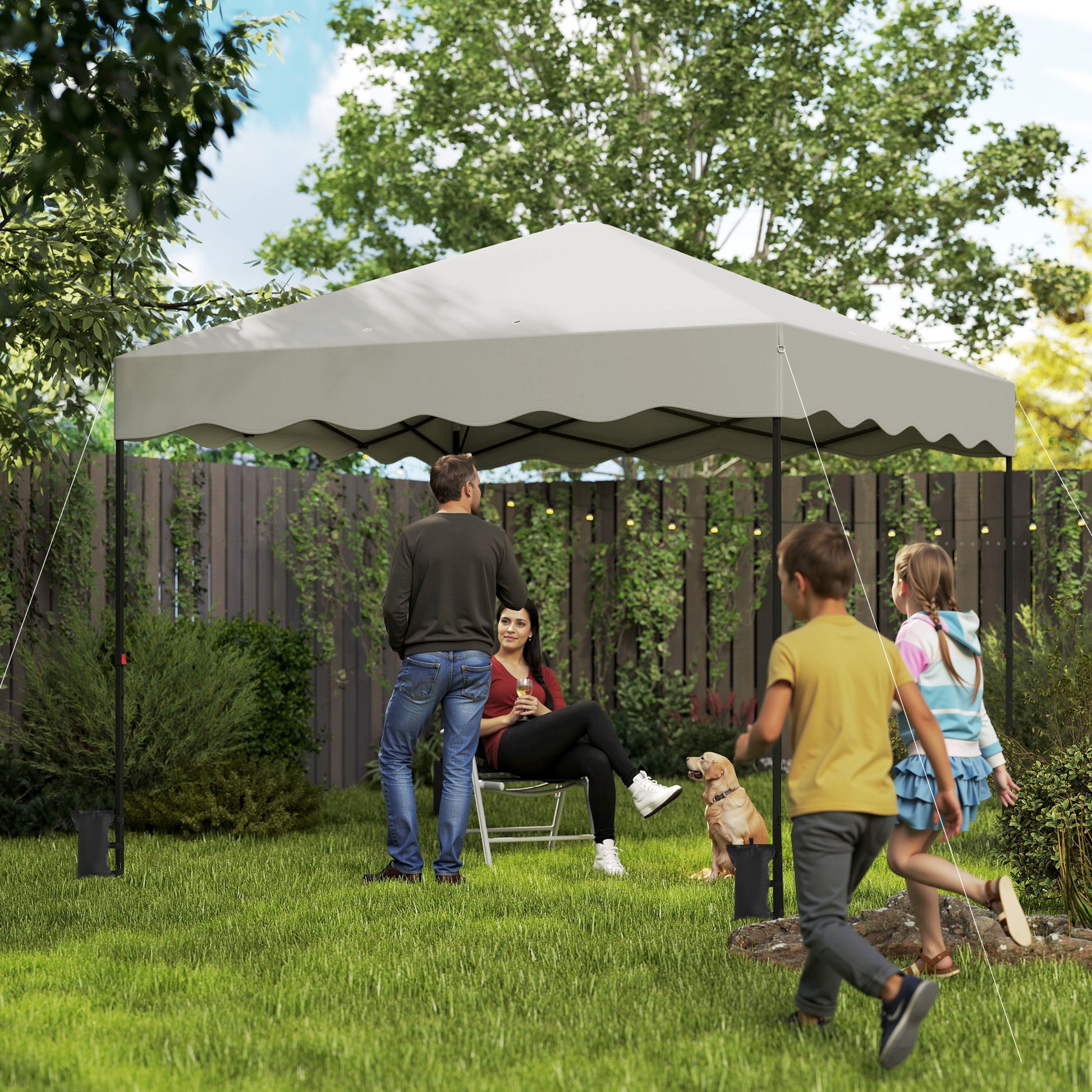 Pop-up-Pavillon 3 x 3m, Höhenverstellbares Gartenzelt, mit Rolltasche, Terrasse, Metall, Stoff