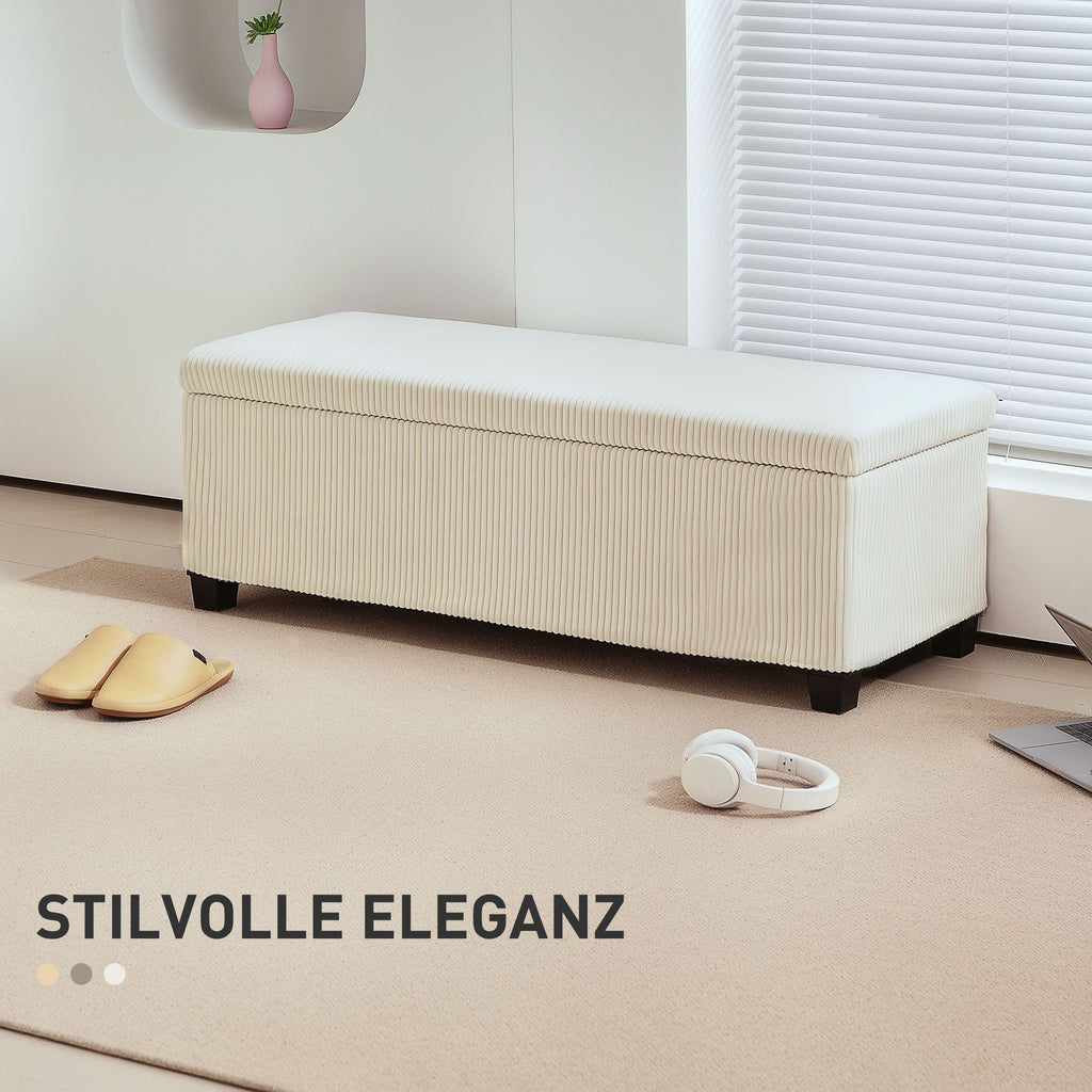 Sitzbank mit Stauraum, Aufbewahrungsbank, Cord-Design, Stahlrahmen, Beige