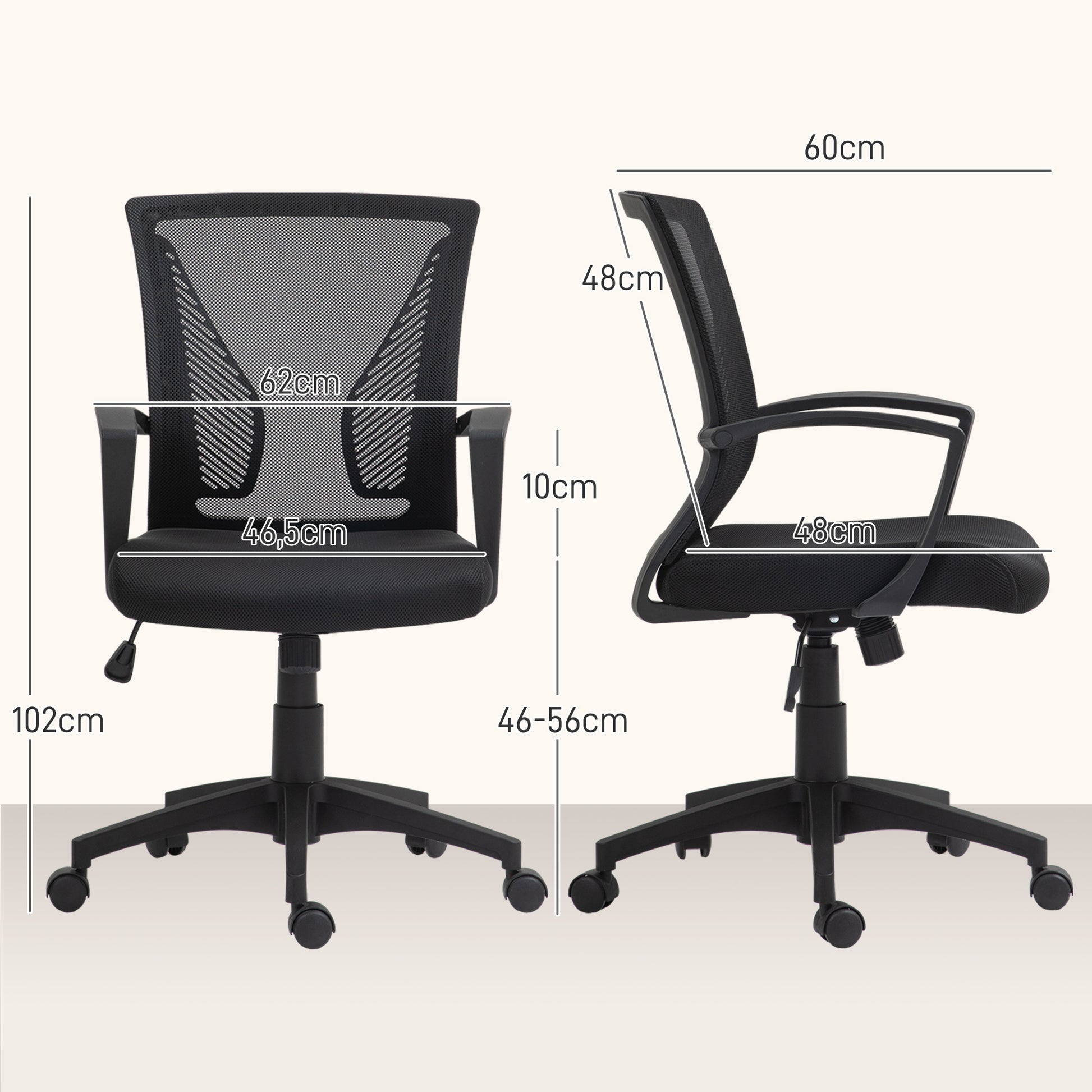 Bürostuhl mit Mesh-Rückenlehne, höhenverstellbar, bis 120 kg, Schwarz