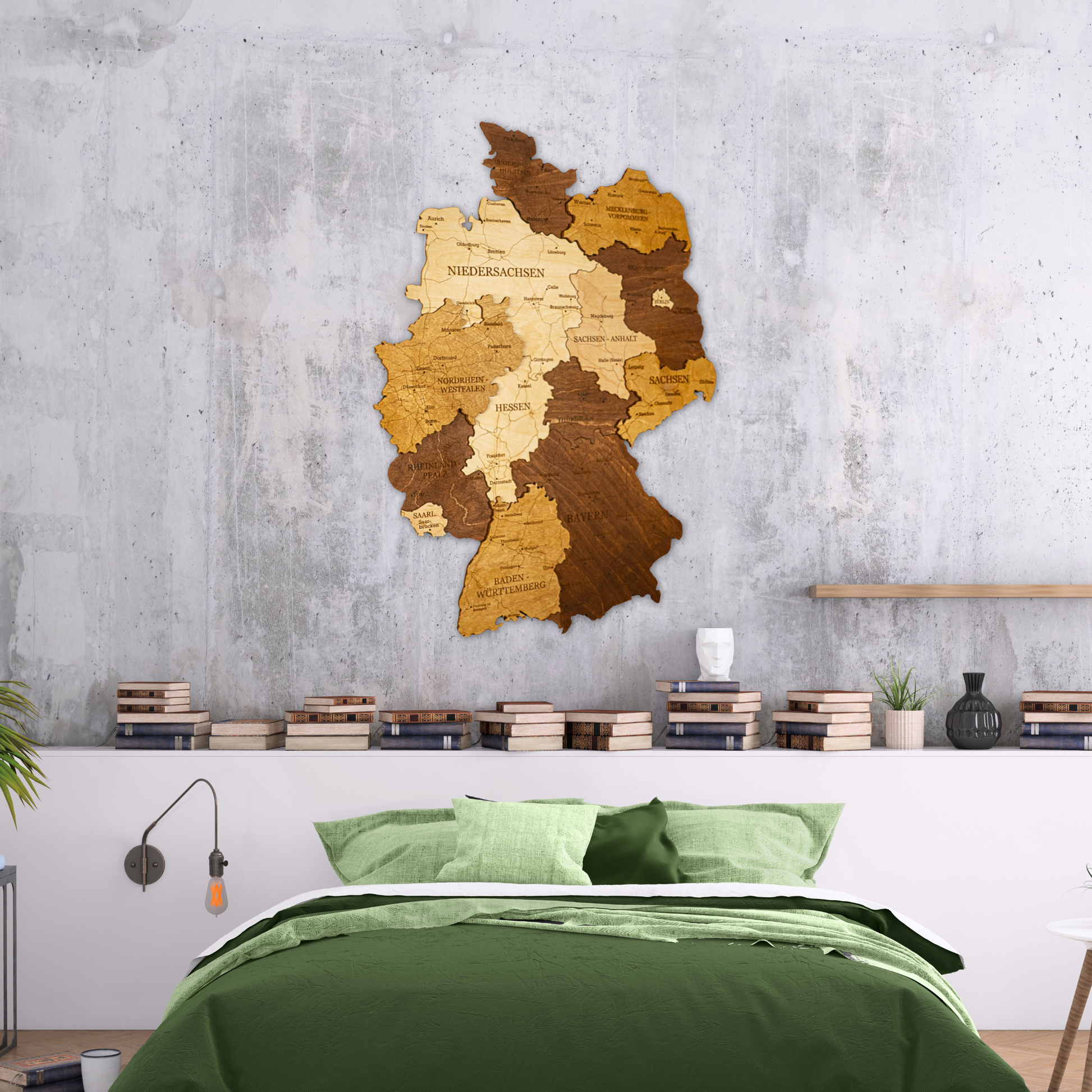 3D Holzkarte Deutschland – Handgefertigte Wanddeko mit Städten & Grenzen
