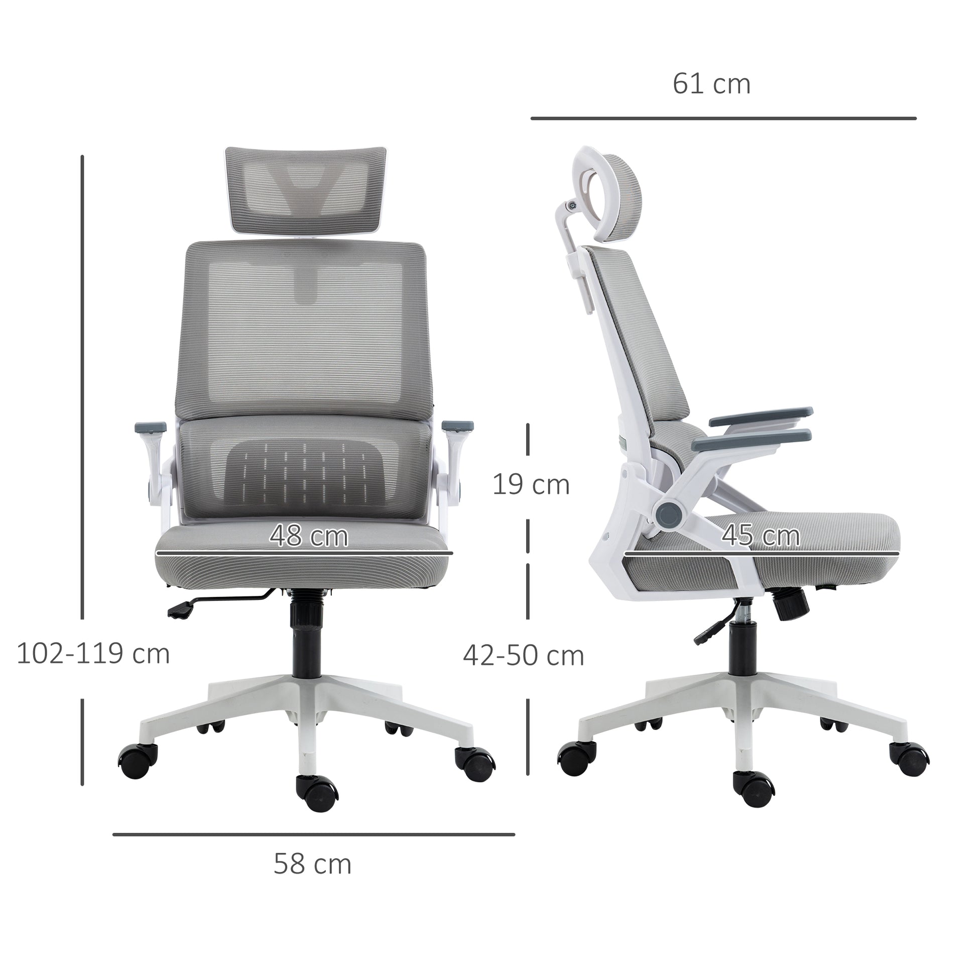 Bürostuhl Schreibtischstuhl Office-Stuhl, höhenverstellbar, 1 Kopfstütze, 58 x 61 x 119 cm