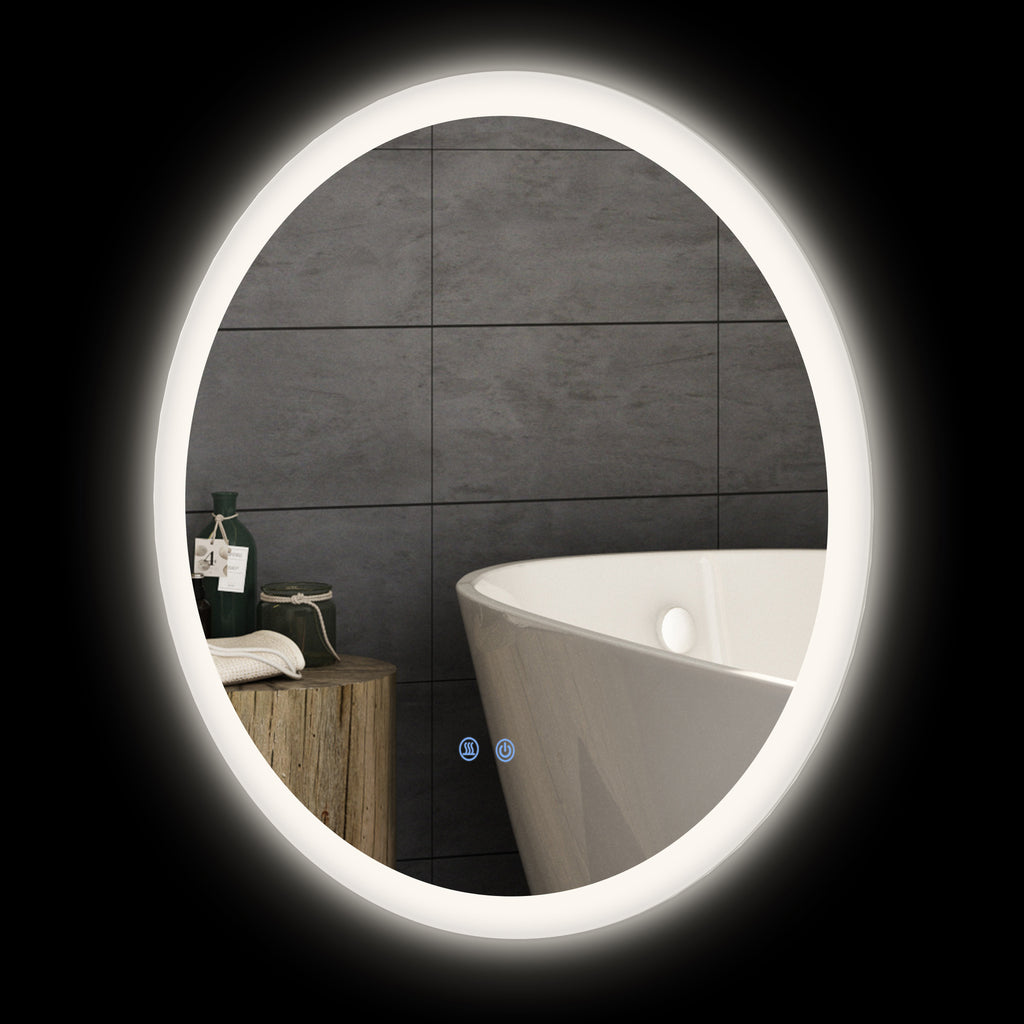LED Badspiegel, einstellbare Helligkeit, Entnebelung, Touch, Metall/Glas, Ø60 cm, Weiß/Silber