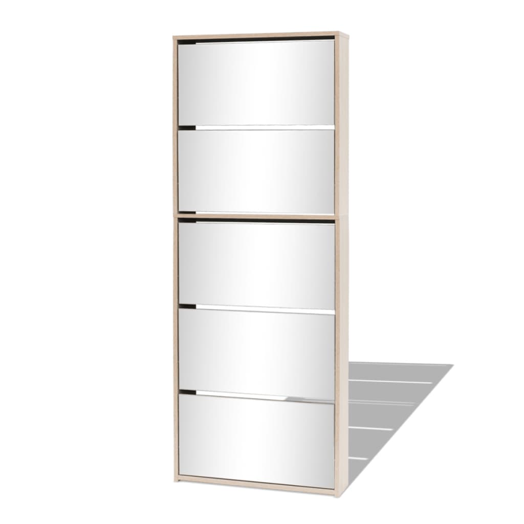 Schuhschrank Mit 5 Fächern Spiegel 63X17X169,5 Cm