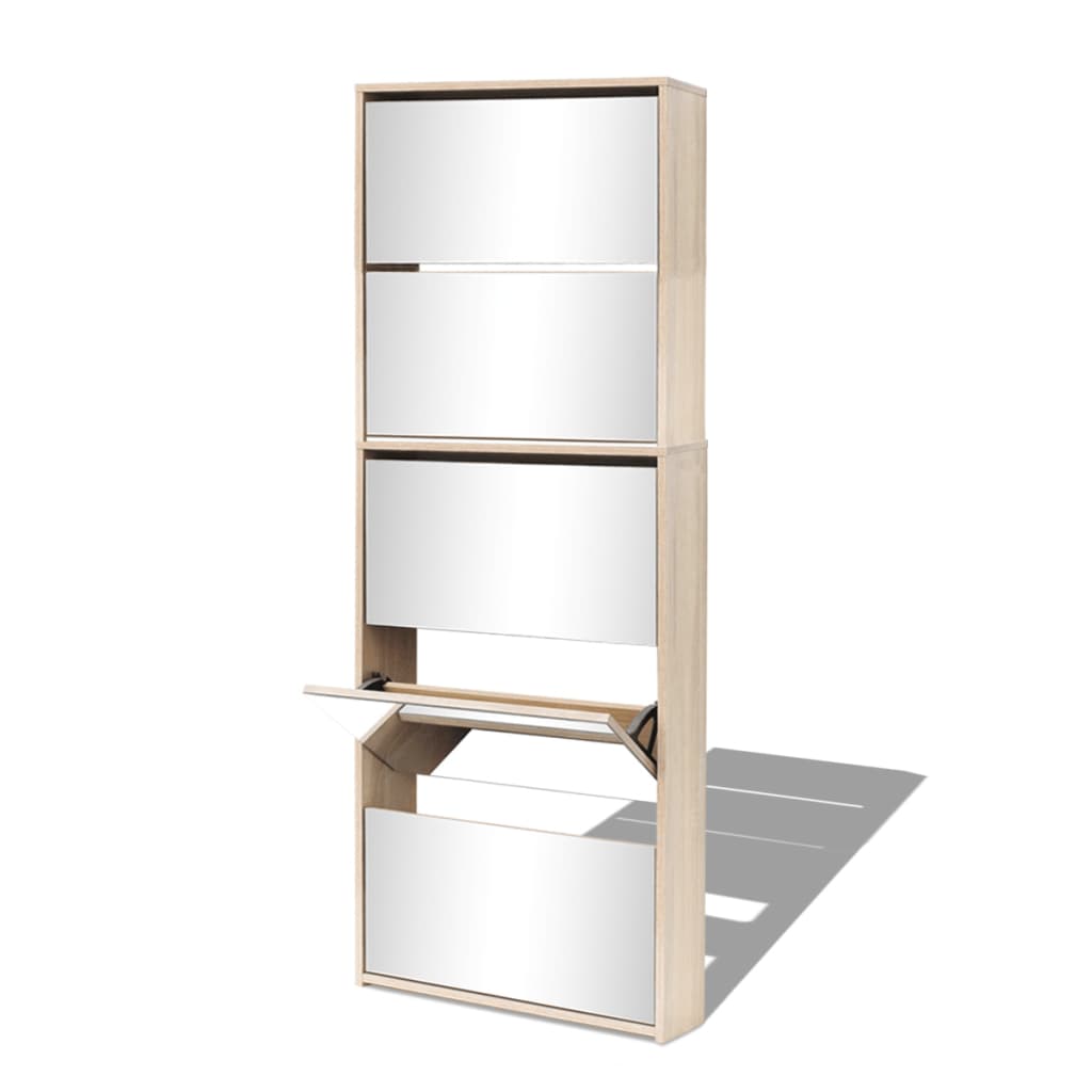 Schuhschrank Mit 5 Fächern Spiegel 63X17X169,5 Cm
