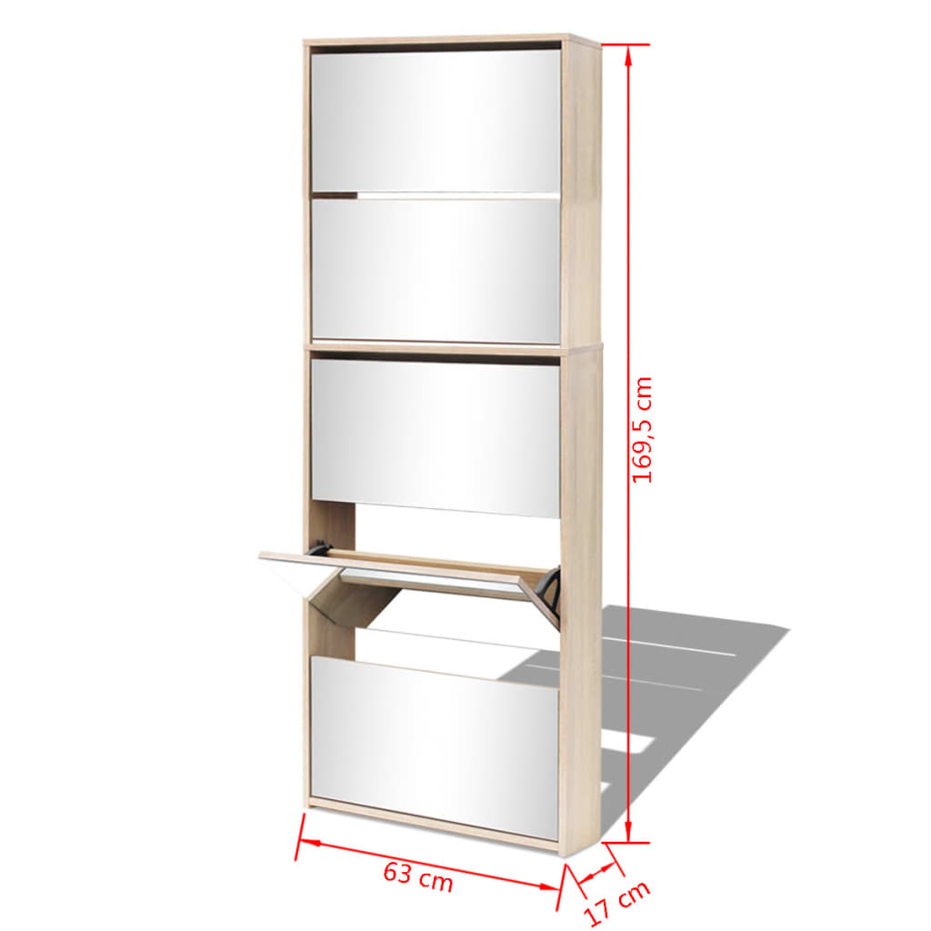 Schuhschrank Mit 5 Fächern Spiegel 63X17X169,5 Cm