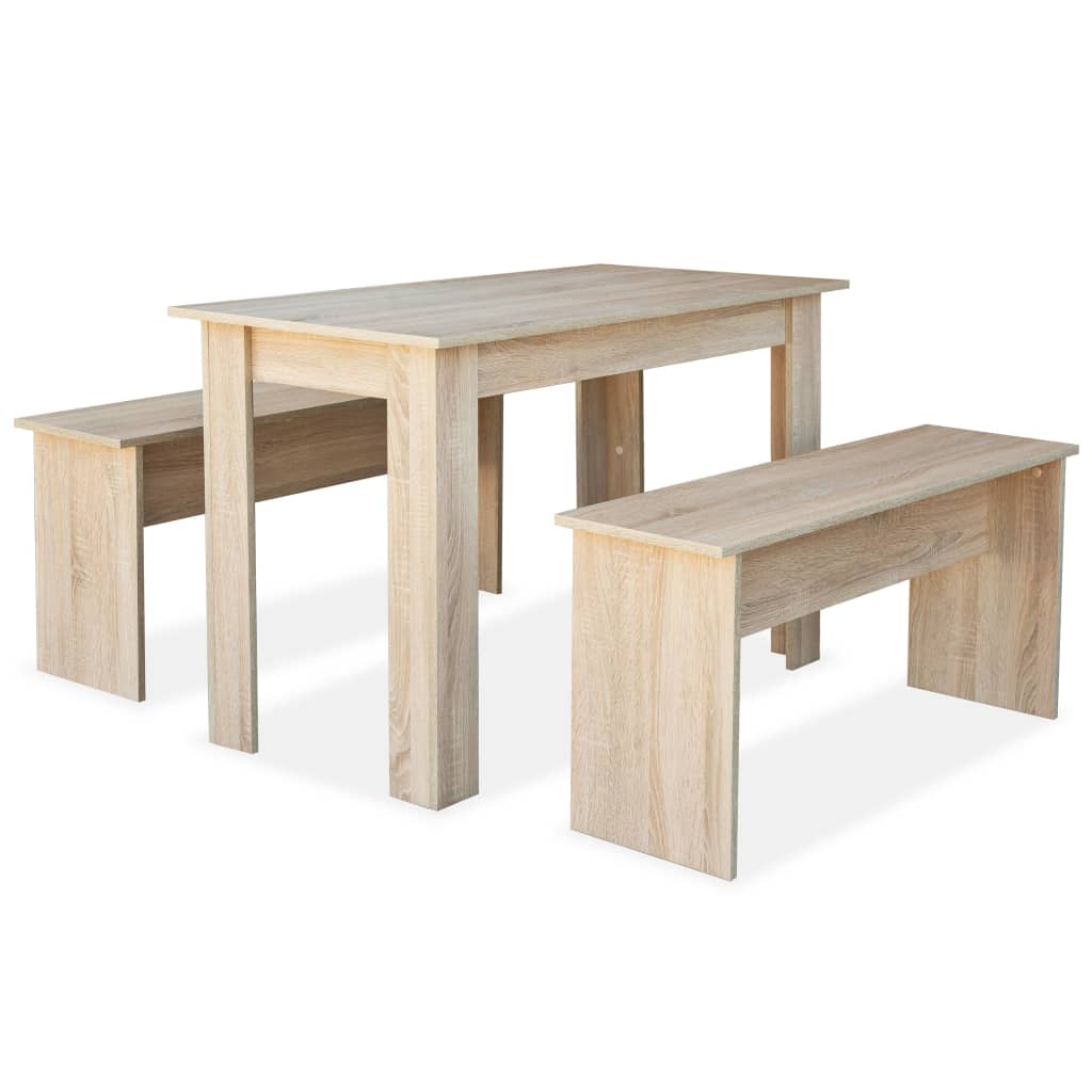 3-Tlg. Essgruppe Tisch Und Bänke Holzwerkstoff