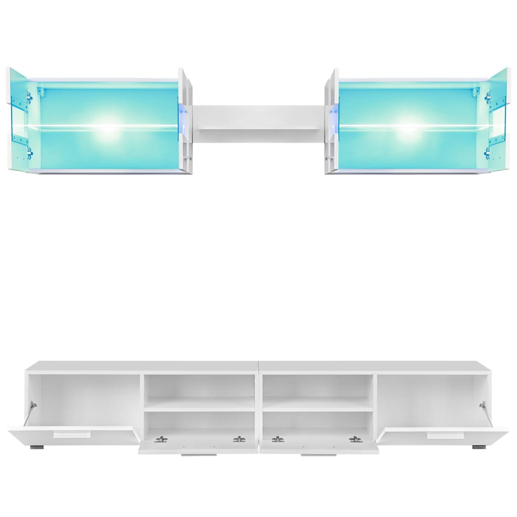 5-Tlg. Tv-Wohnwand-Set Mit Led-Leuchten Hochglanz-