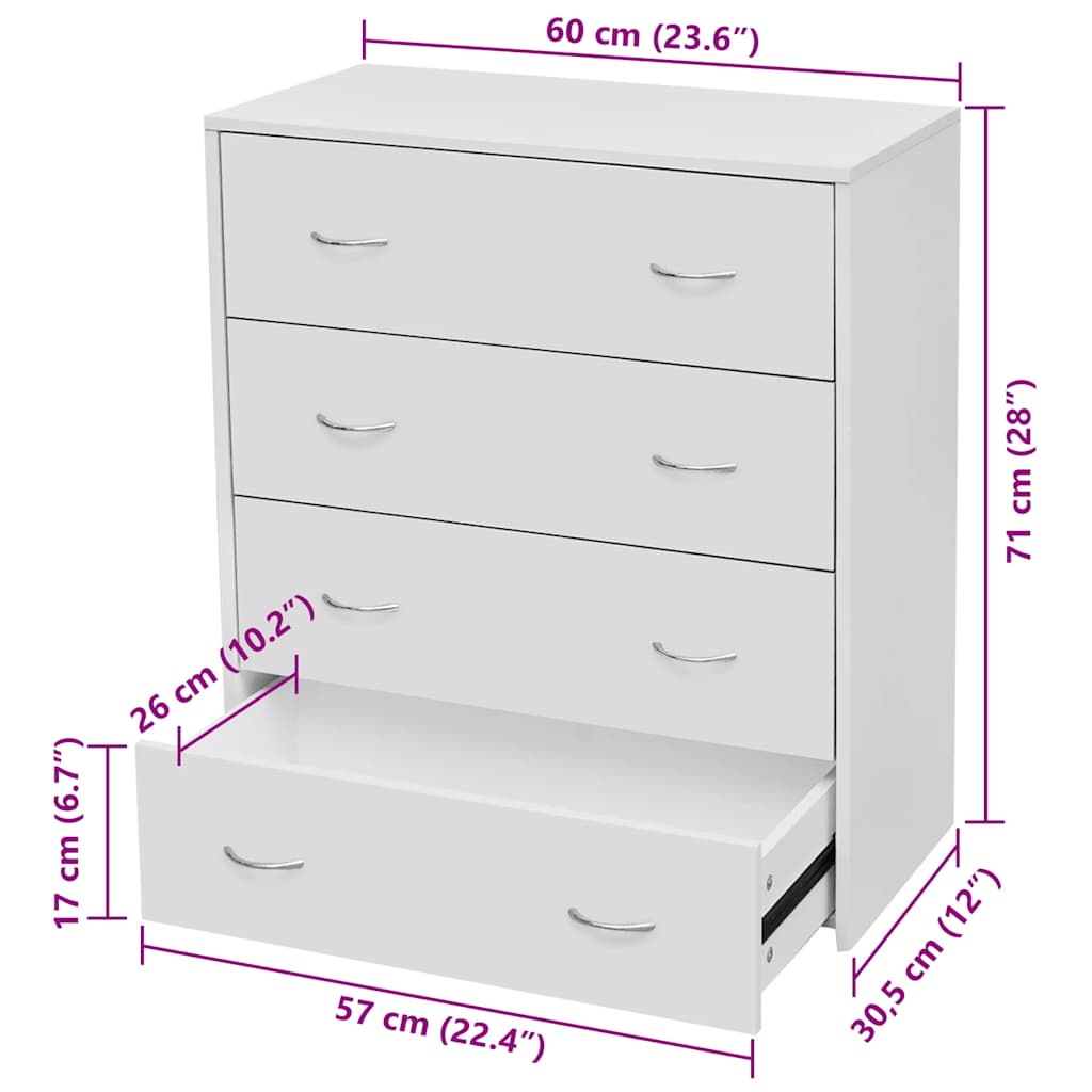 Kommode Mit 4 Schubladen 60×30,5×71 Cm