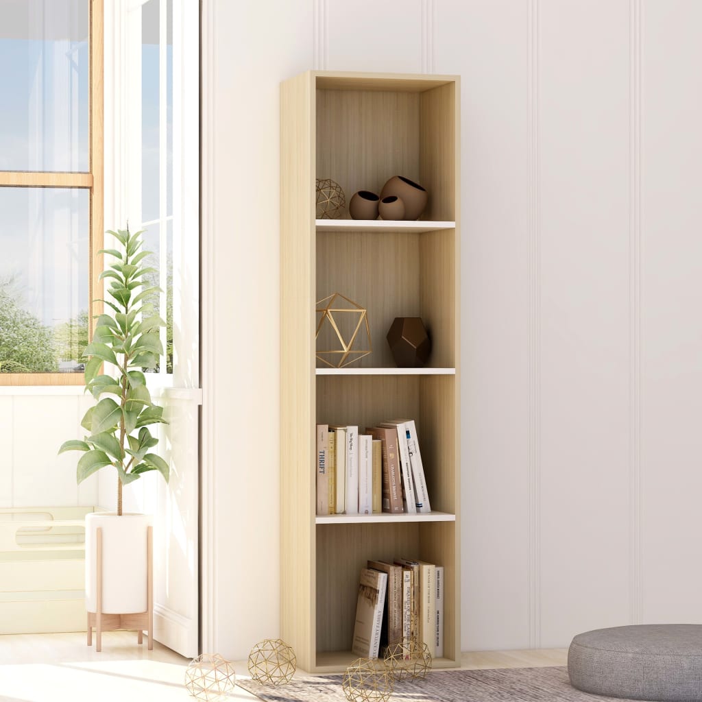 Bücherregal 5 Fächer Weiß Sonoma-Eiche 80X30X189 Holzwerkstoff Weiß Und Sonoma-Eiche