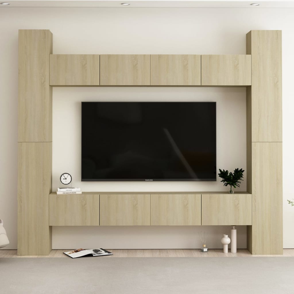 8-Tlg. Tv-Schrank-Set Wandmontage Artisan-Eiche Holzwerkstoff