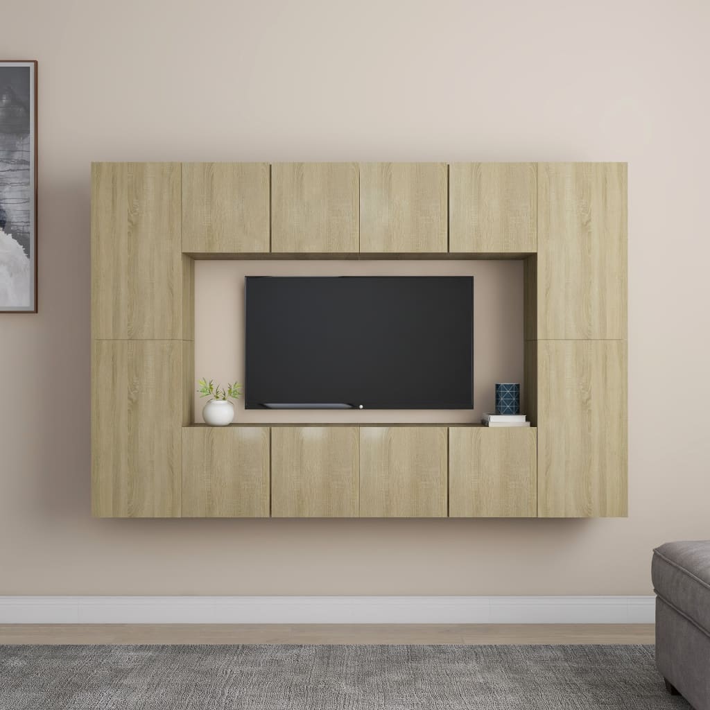 8-Tlg. Tv-Schrank-Set Wandmontage Artisan-Eiche Holzwerkstoff
