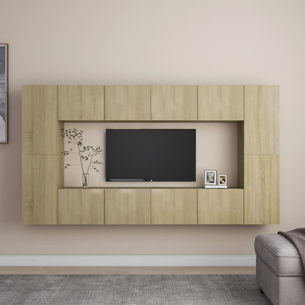 8-Tlg. Tv-Schrank-Set Wandmontage Artisan-Eiche Holzwerkstoff