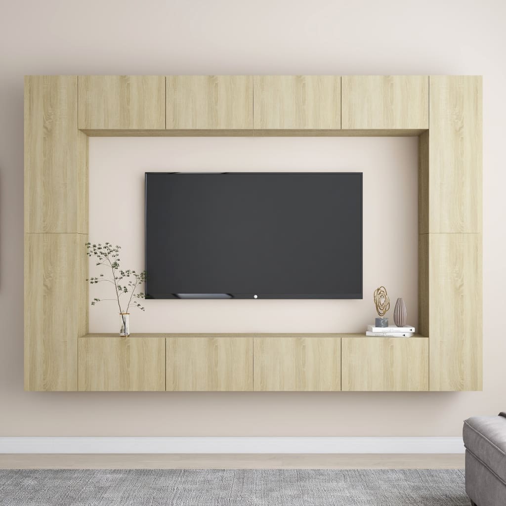 8-Tlg. Tv-Schrank-Set Wandmontage Artisan-Eiche Holzwerkstoff