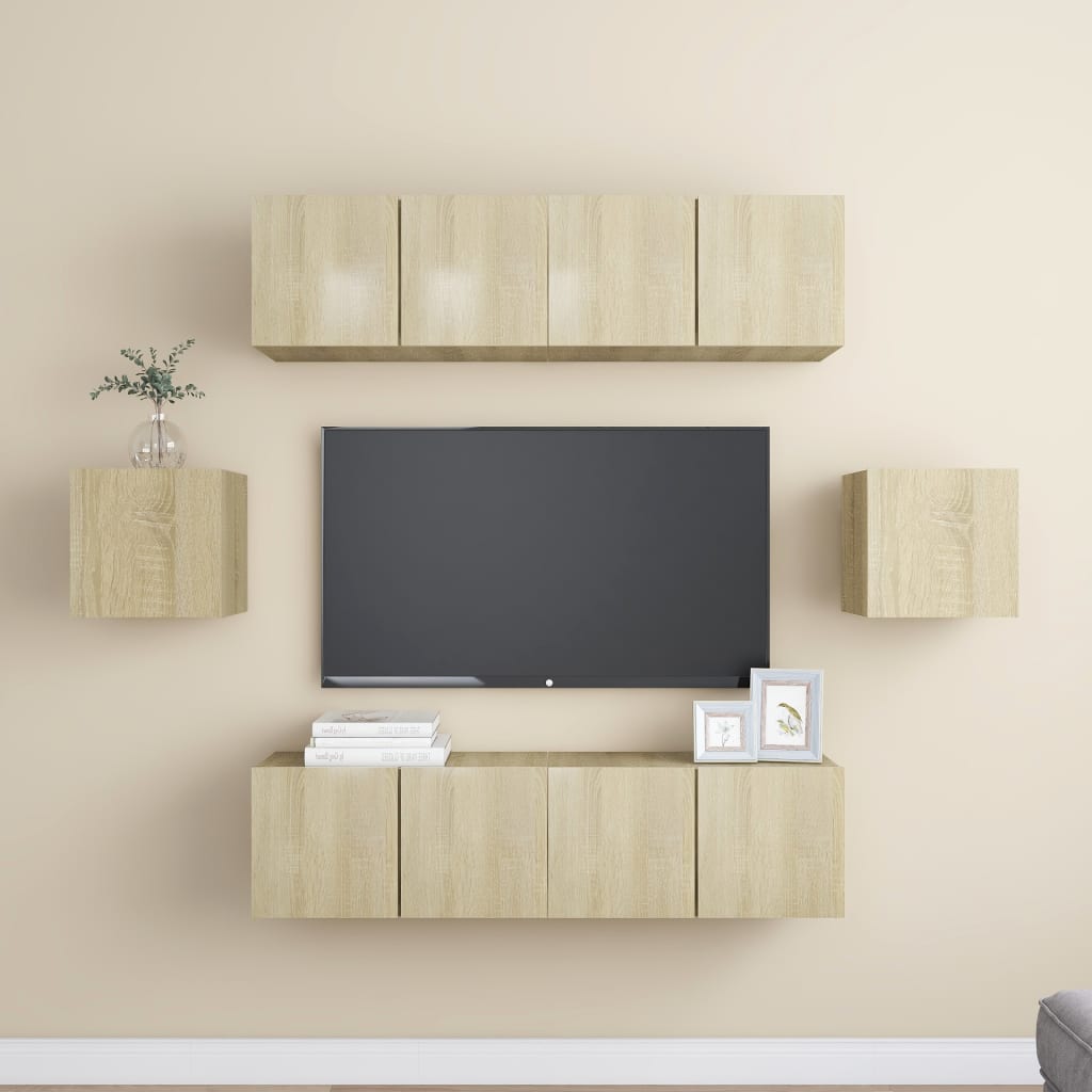 6-Tlg. Tv-Schrank-Set Wandmontage Artisan-Eiche Holzwerkstoff