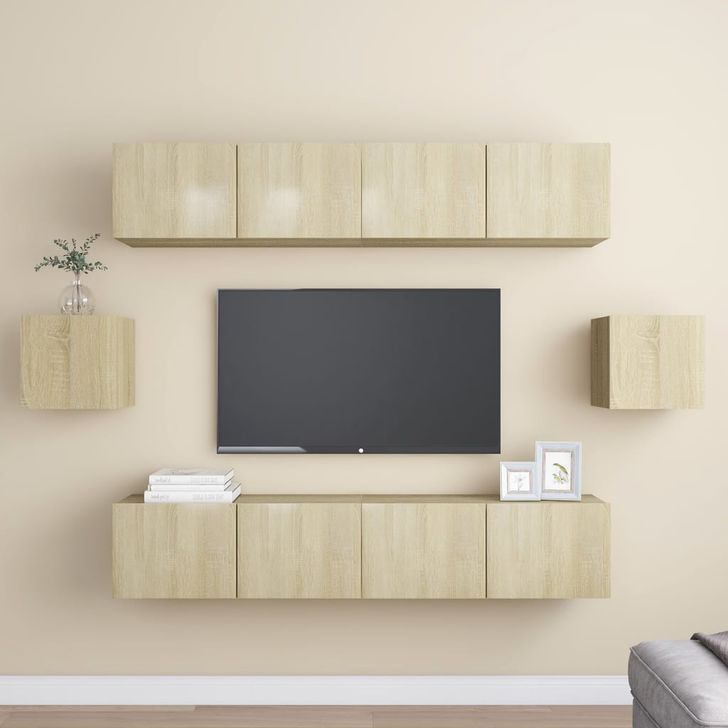 6-Tlg. Tv-Schrank-Set Wandmontage Artisan-Eiche Holzwerkstoff