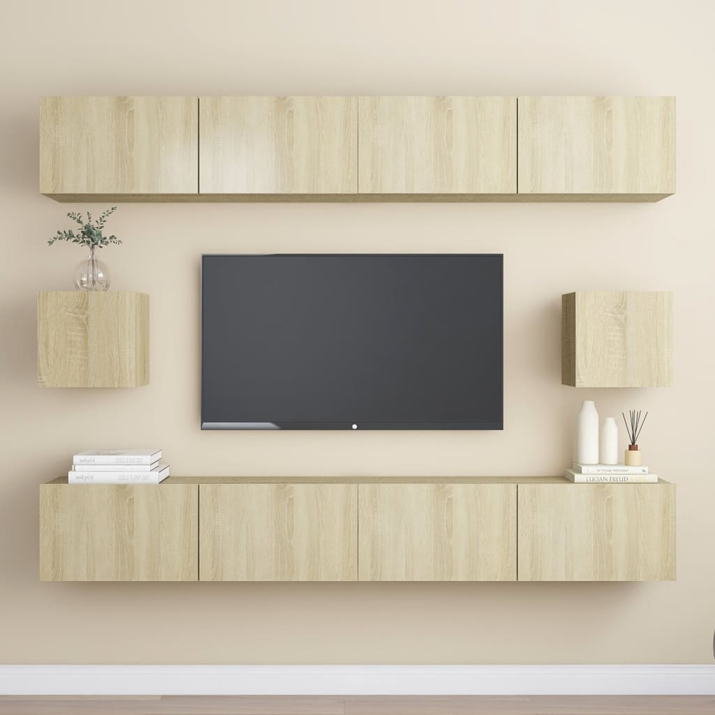 6-Tlg. Tv-Schrank-Set Wandmontage Artisan-Eiche Holzwerkstoff