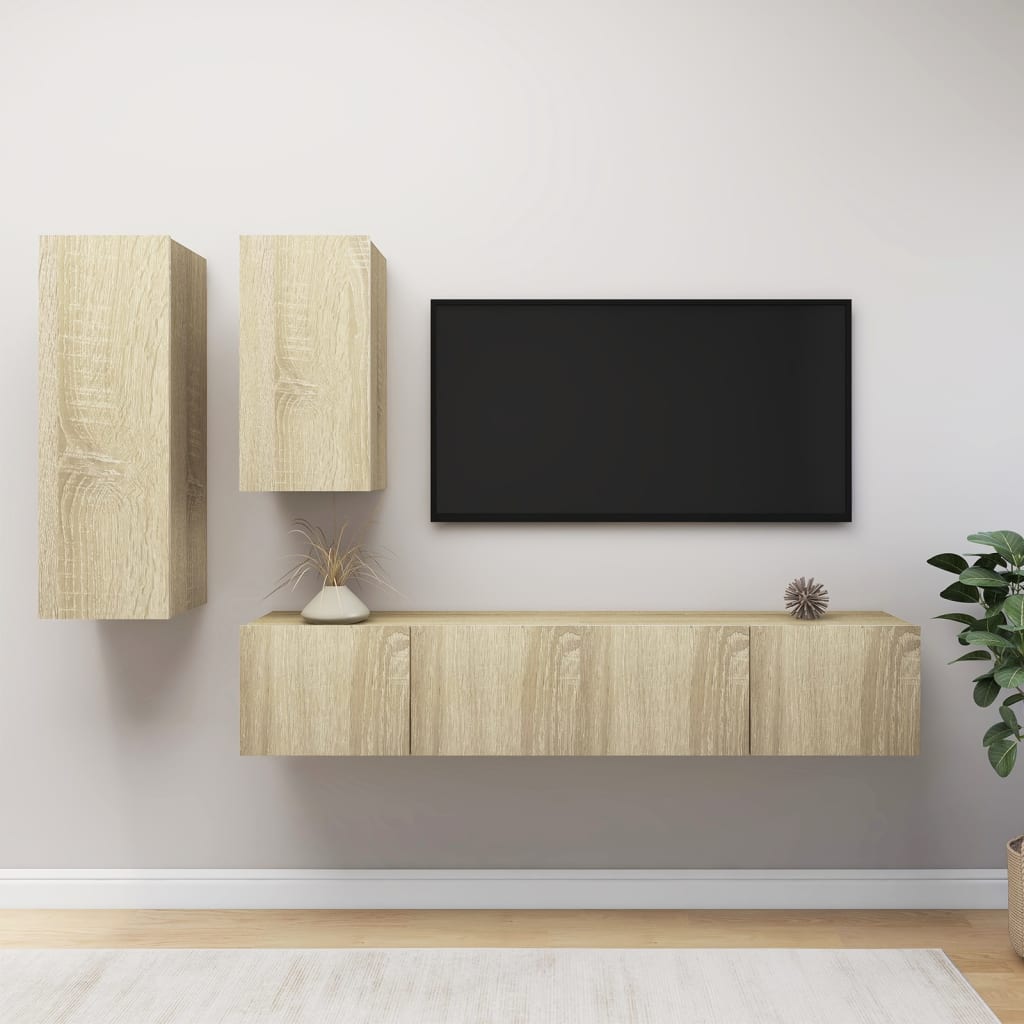 4-Tlg. Tv-Schrank-Set Wandmontage Artisan-Eiche Holzwerkstoff