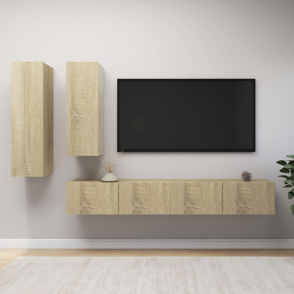 4-Tlg. Tv-Schrank-Set Wandmontage Artisan-Eiche Holzwerkstoff
