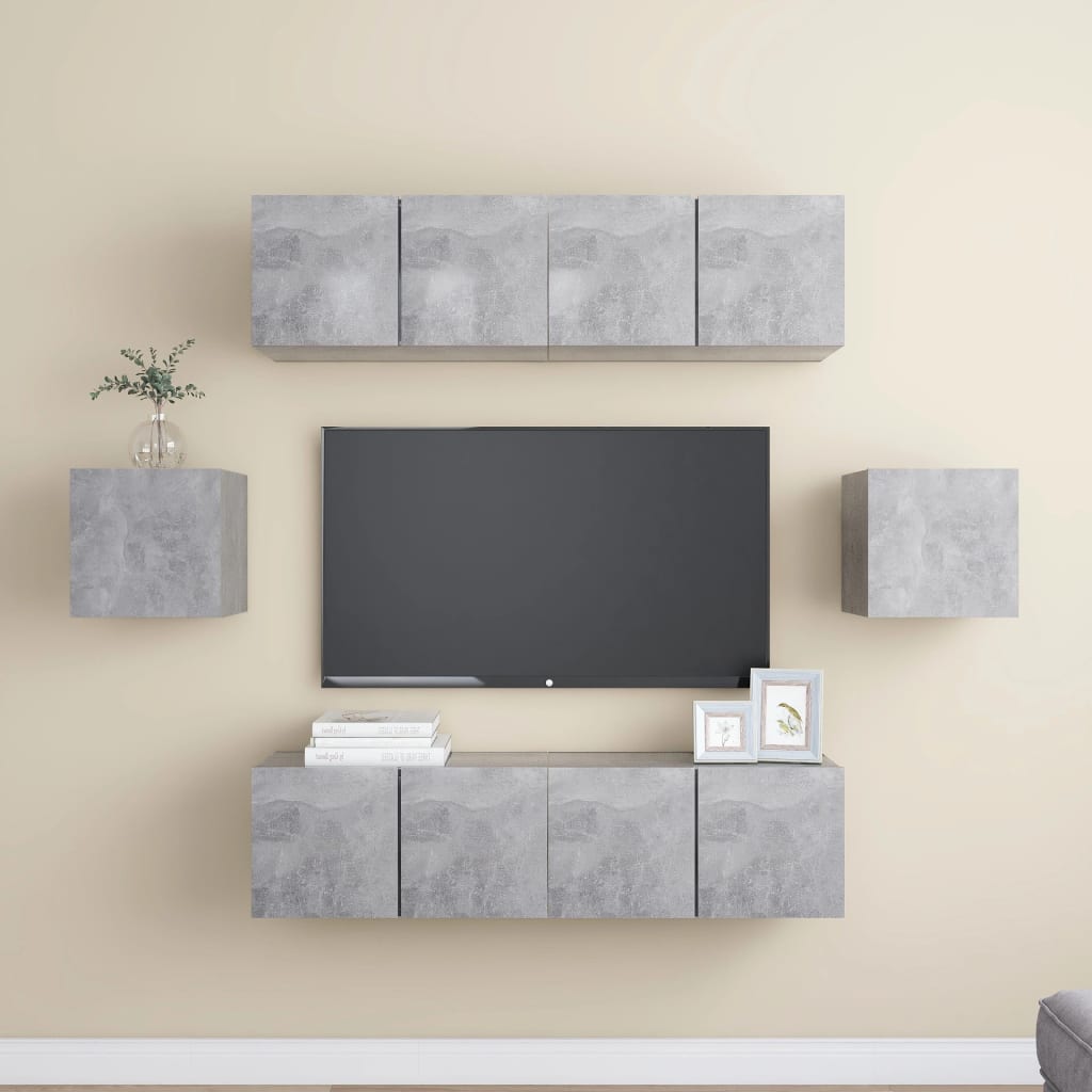 6-Tlg. Tv-Schrank-Set Wandmontage Artisan-Eiche Holzwerkstoff