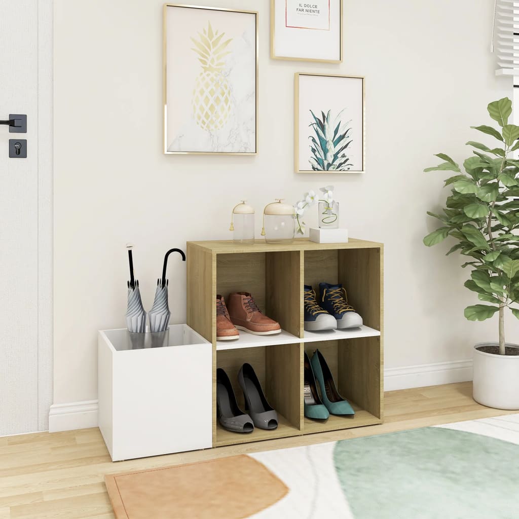Flur-Schuhschrank Weiß Sonoma Eiche 105X35,5X70Cm Holzwerkstoff