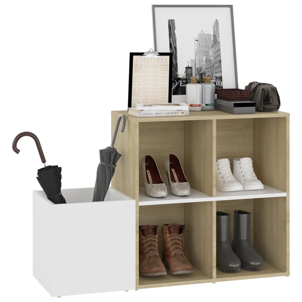 Flur-Schuhschrank Weiß Sonoma Eiche 105X35,5X70Cm Holzwerkstoff