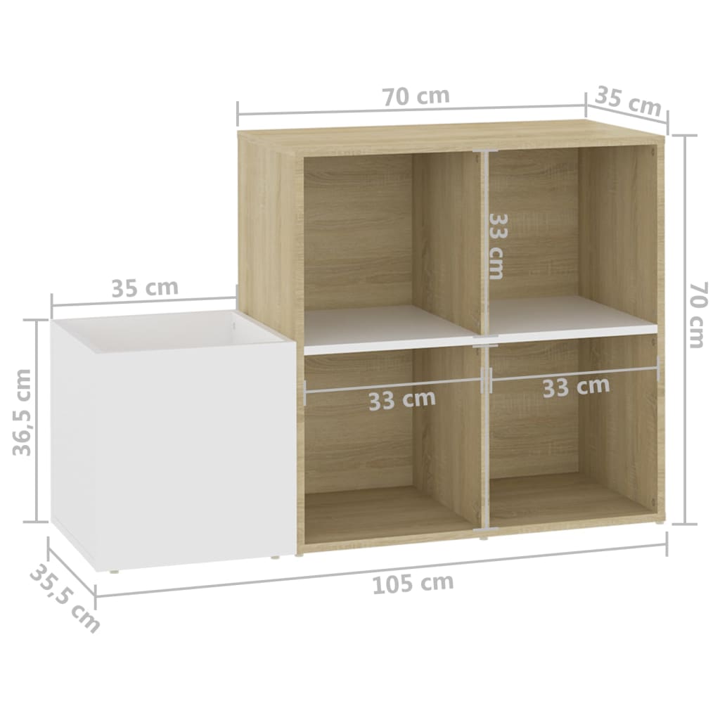 Flur-Schuhschrank Weiß Sonoma Eiche 105X35,5X70Cm Holzwerkstoff