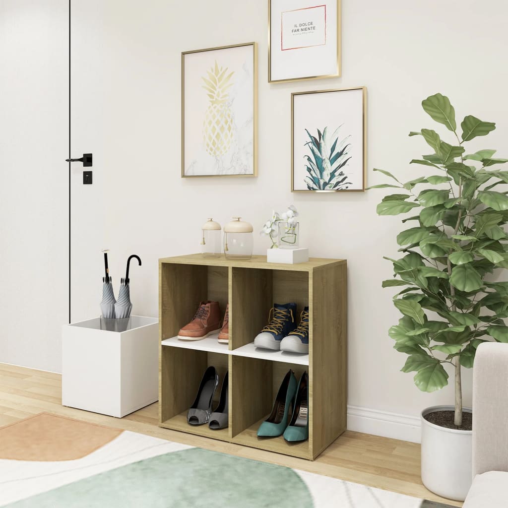 Flur-Schuhschrank Weiß Sonoma Eiche 105X35,5X70Cm Holzwerkstoff