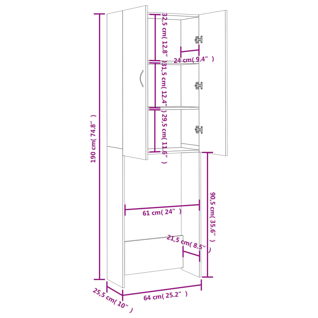 Waschmaschinenschrank 64X25,5X190 Cm