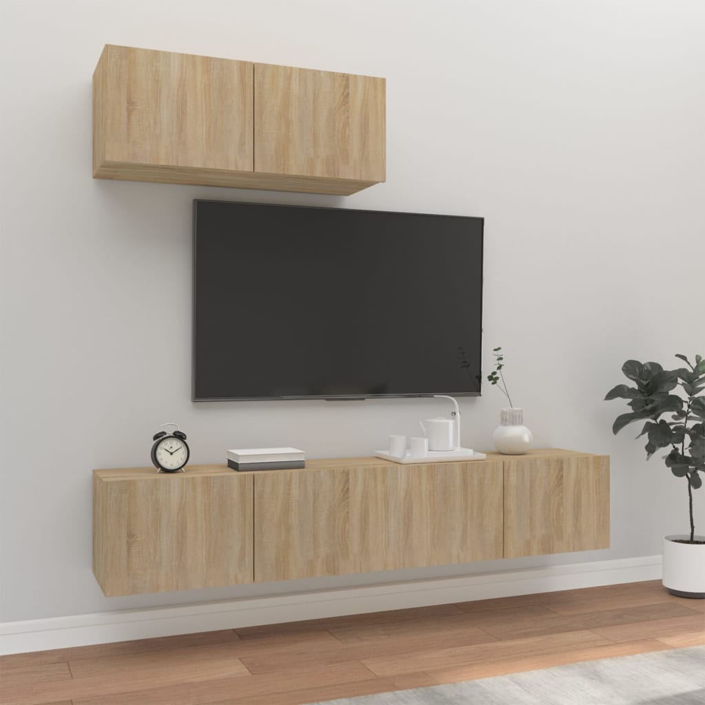 3-Tlg. Tv-Schrank-Set Wandmontage Artisan-Eiche Holzwerkstoff