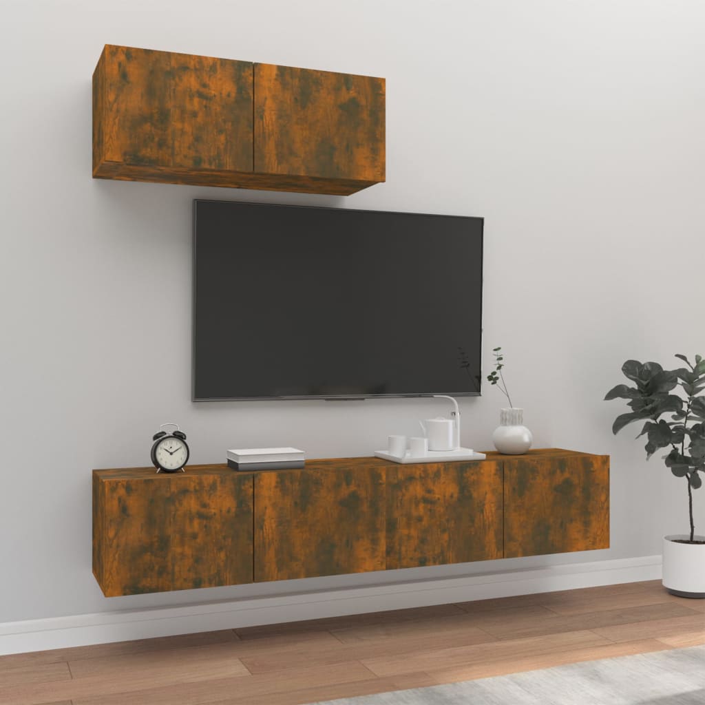 3-Tlg. Tv-Schrank-Set Wandmontage Artisan-Eiche Holzwerkstoff