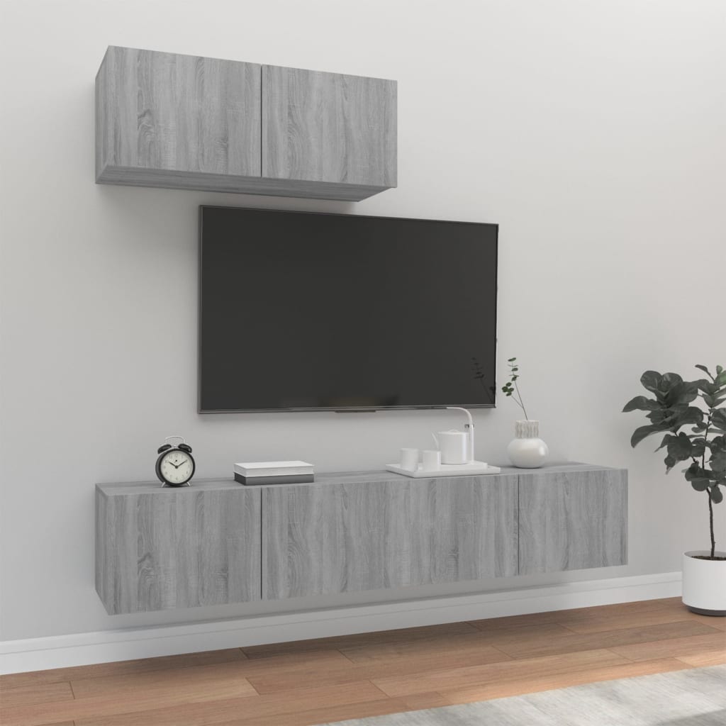 3-Tlg. Tv-Schrank-Set Wandmontage Artisan-Eiche Holzwerkstoff