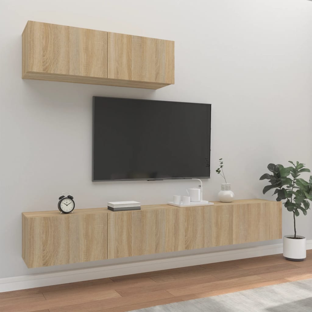 3-Tlg. Tv-Schrank-Set Wandmontage Artisan-Eiche Holzwerkstoff