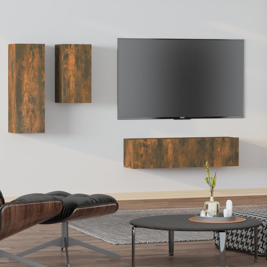 4-Tlg. Tv-Schrank-Set Wandmontage Artisan-Eiche Holzwerkstoff