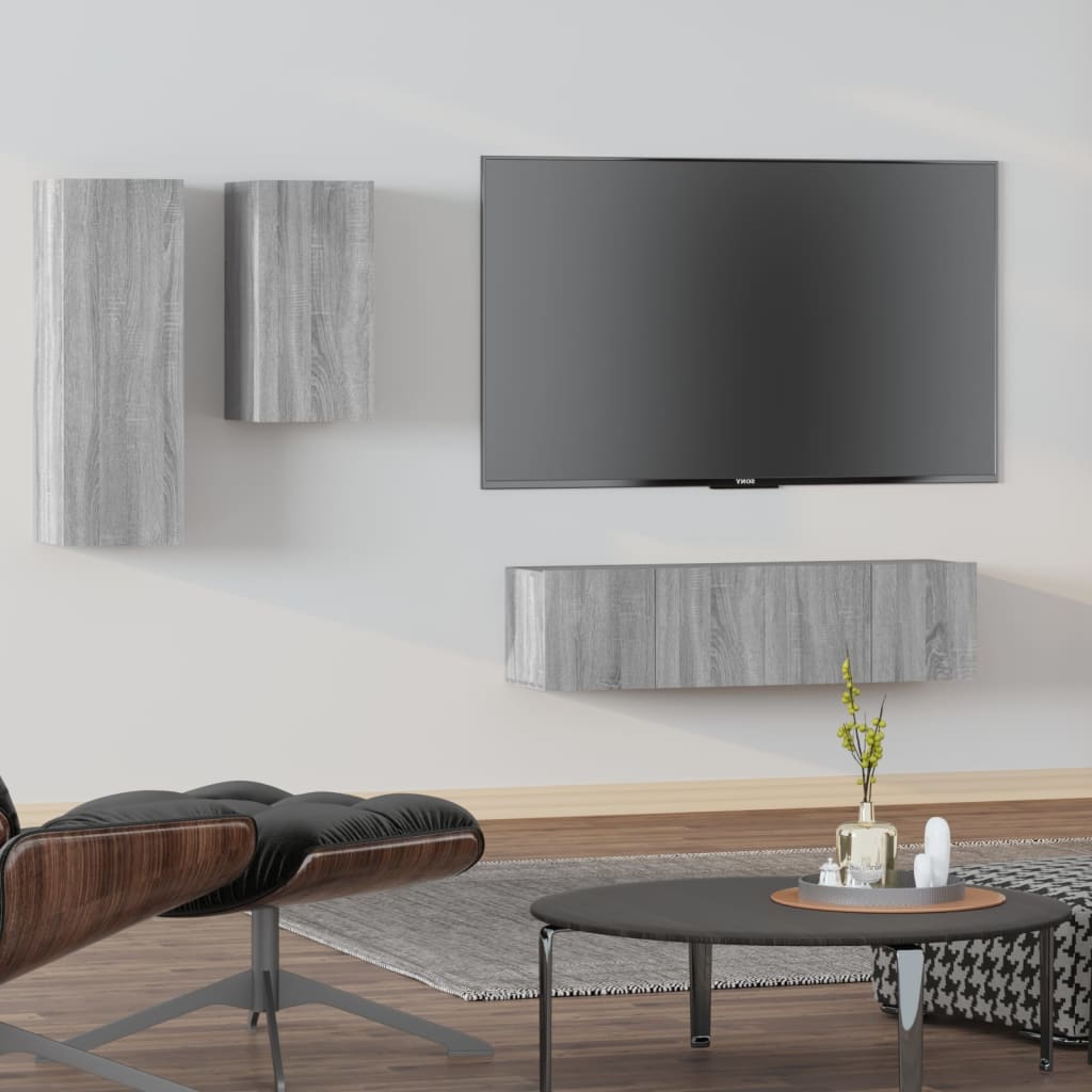 4-Tlg. Tv-Schrank-Set Wandmontage Artisan-Eiche Holzwerkstoff
