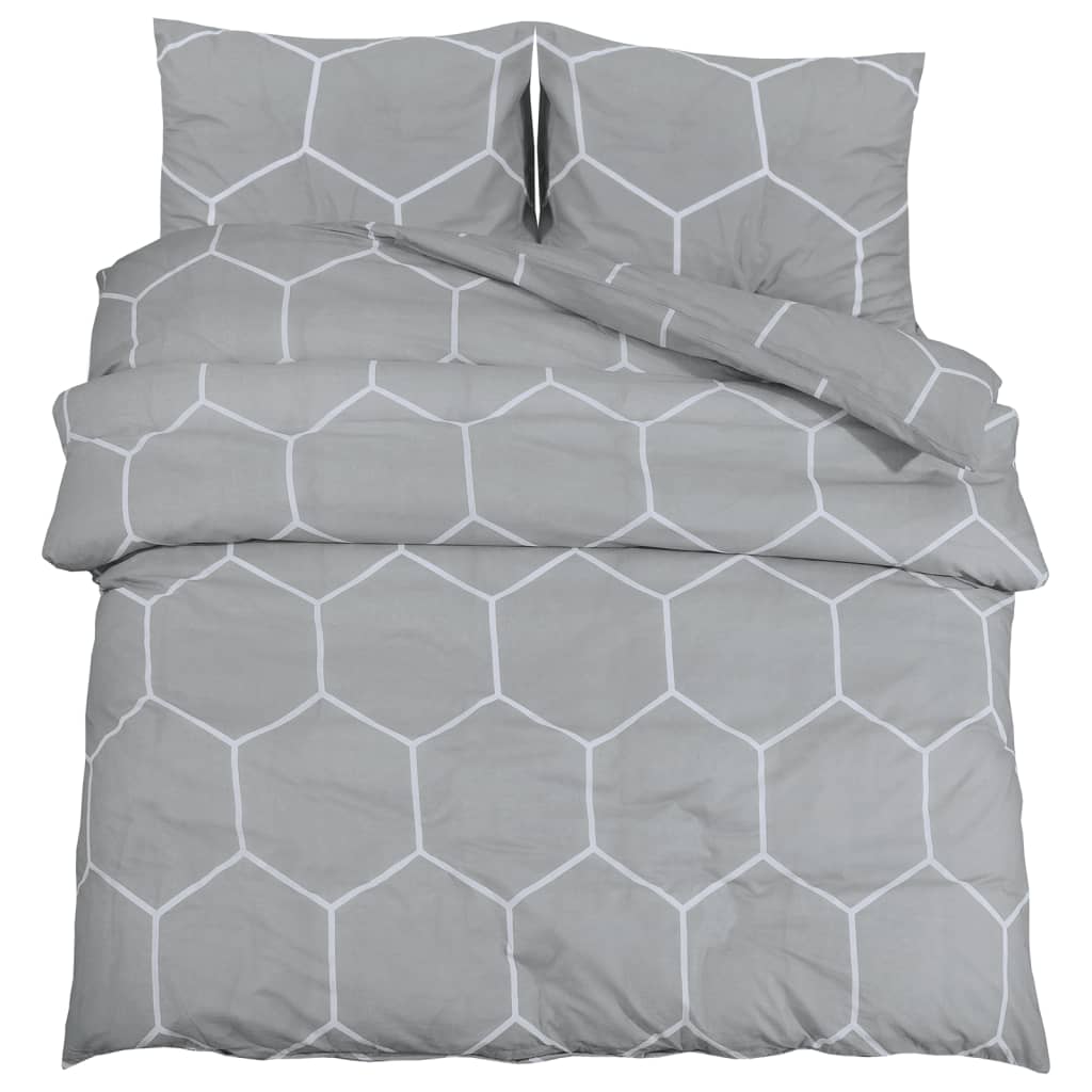 Bettwäsche-Set Grau 135X200 Cm Baumwolle Grau Und Weiß