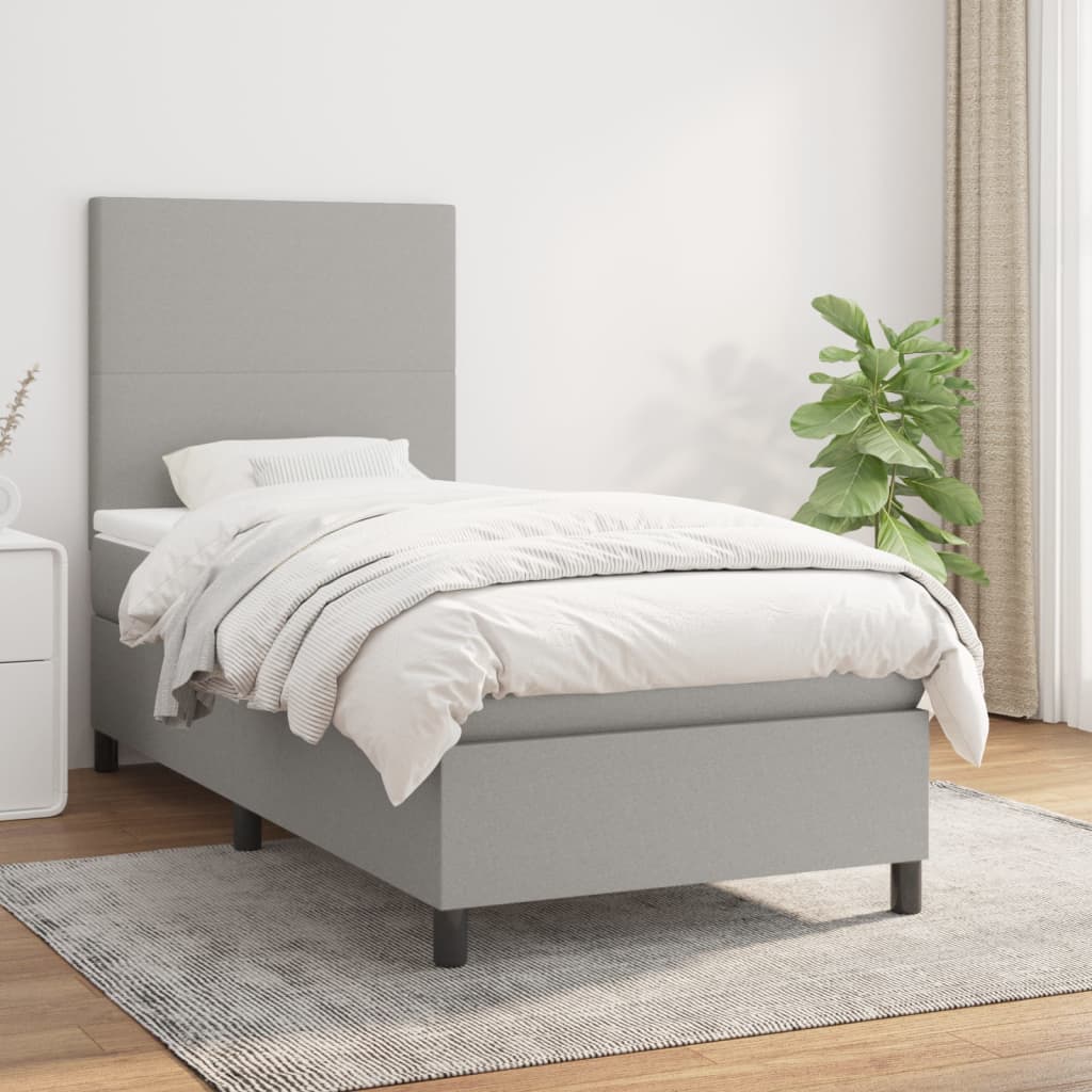 Boxspringbett Mit Matratze Stoff Hellgrau