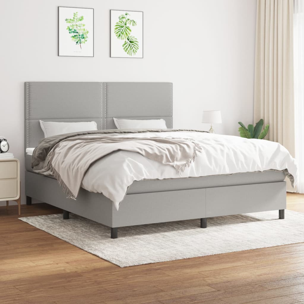 Boxspringbett Mit Matratze Stoff Hellgrau