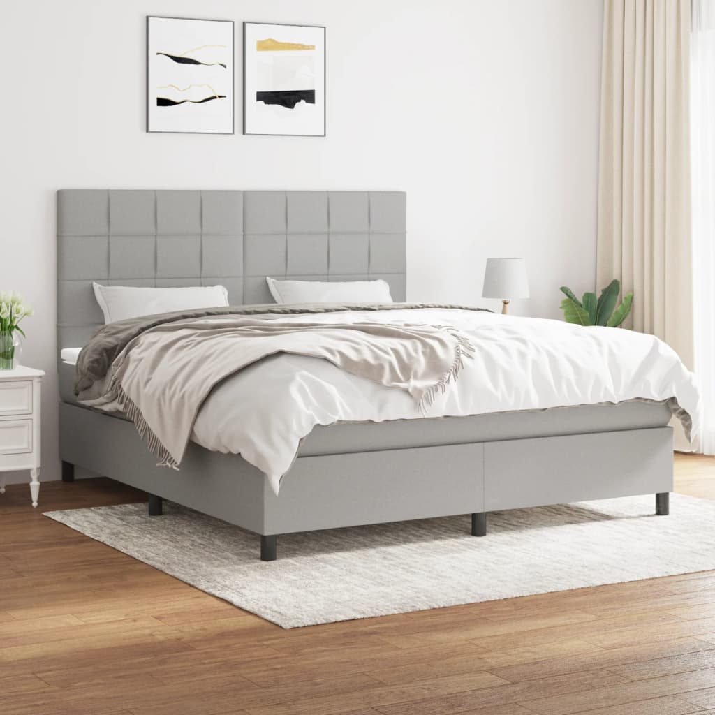 Boxspringbett Mit Matratze Stoff Hellgrau