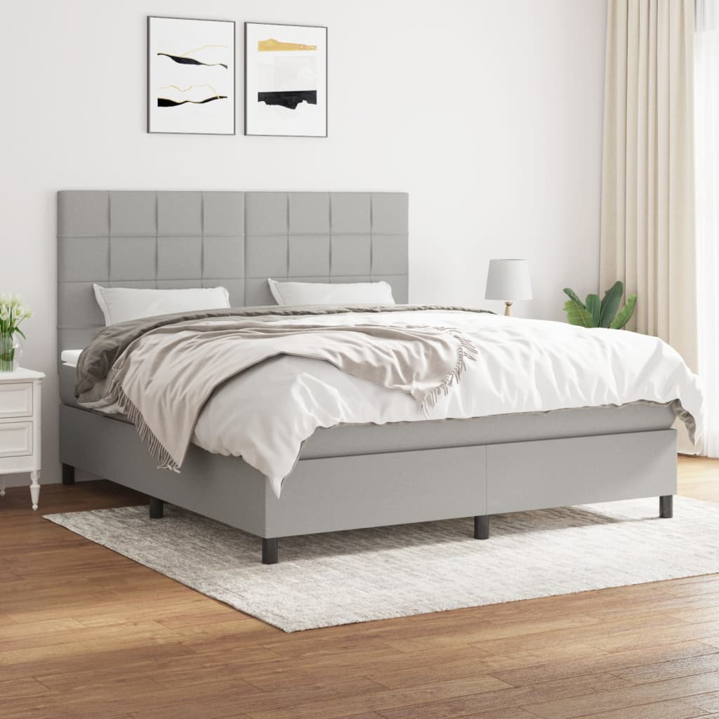 Boxspringbett Mit Matratze Stoff Hellgrau