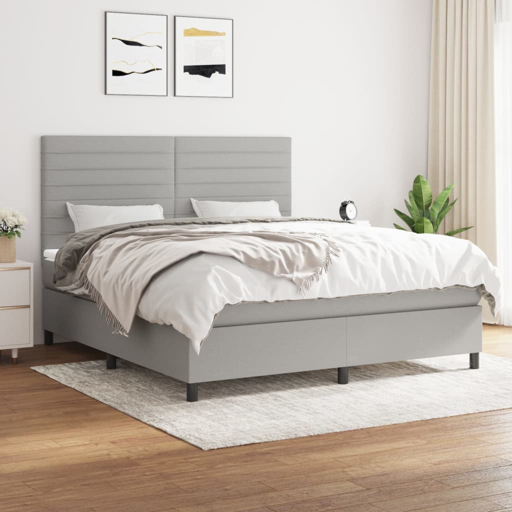 Boxspringbett Mit Matratze Stoff Hellgrau