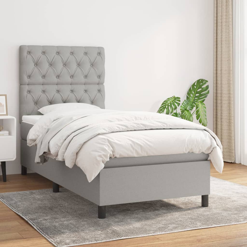 Boxspringbett Mit Matratze Stoff Hellgrau