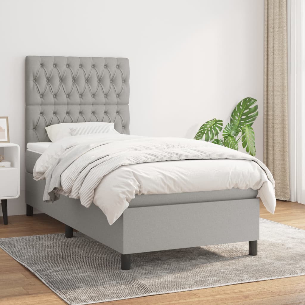 Boxspringbett Mit Matratze Stoff Hellgrau
