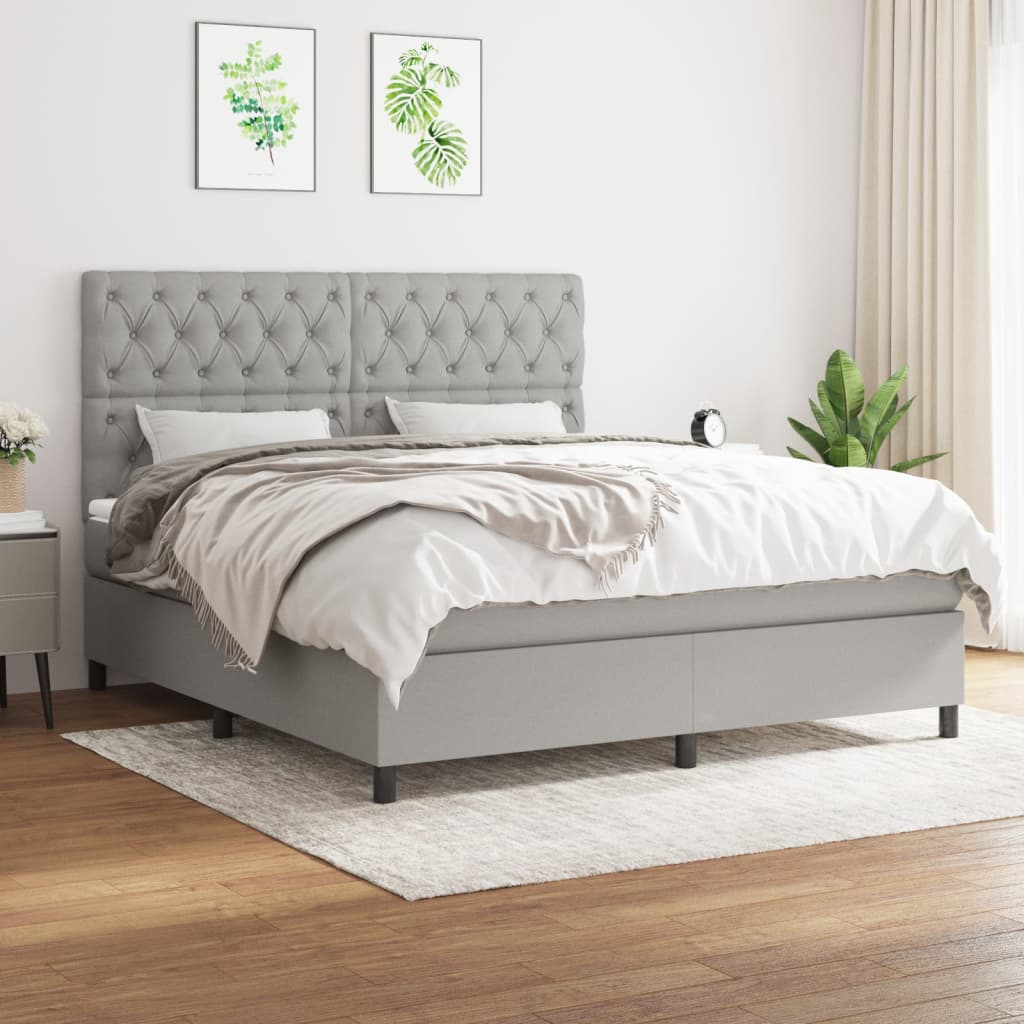 Boxspringbett Mit Matratze Stoff Hellgrau